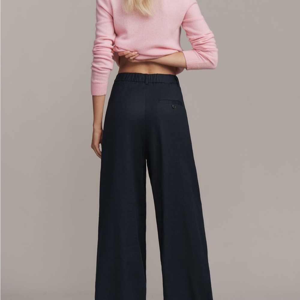 Maeve Avery linen Navy Wide-Leg Women's Pants-trousers